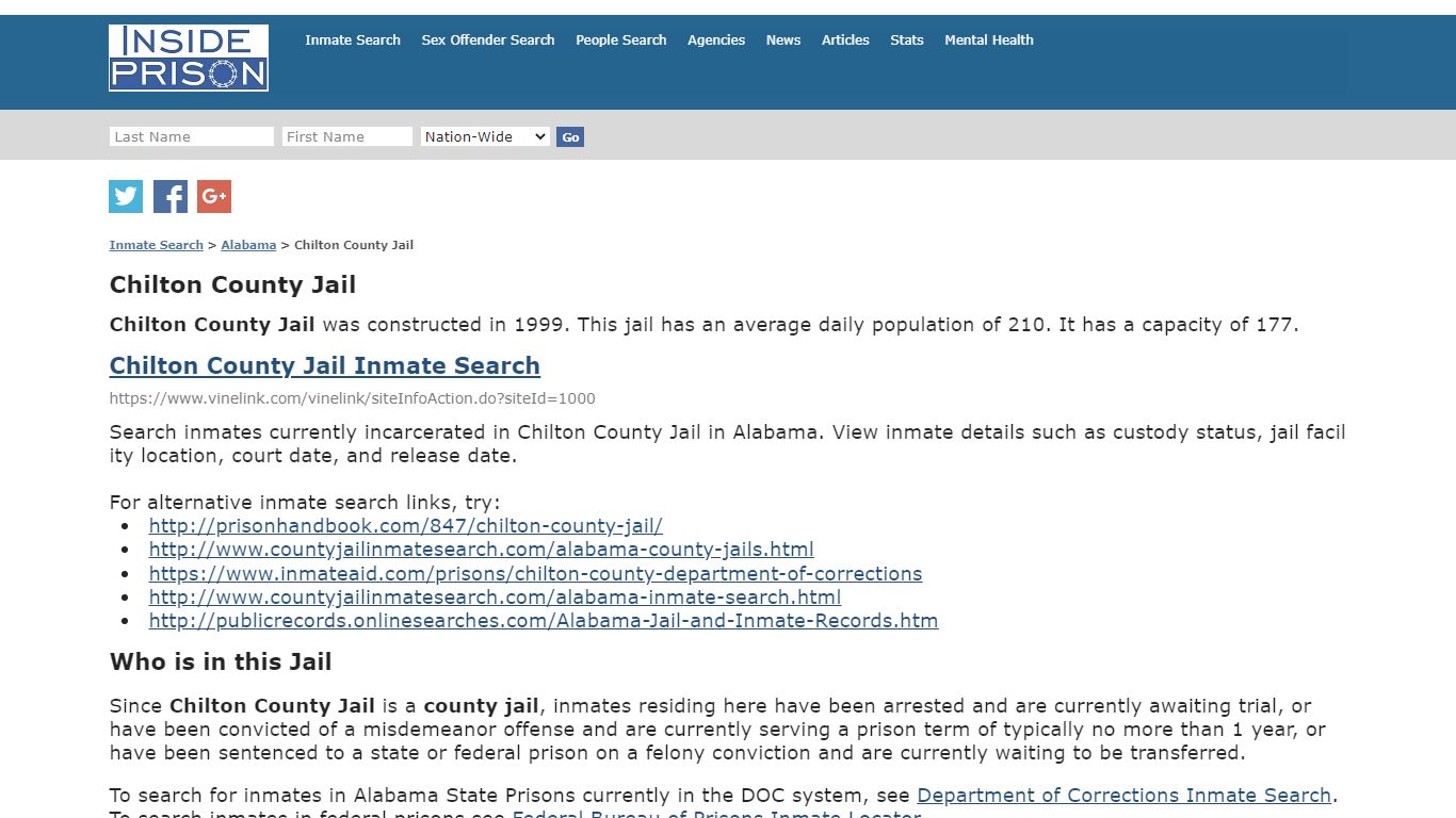Chilton County Jail - Alabama - Inmate Search